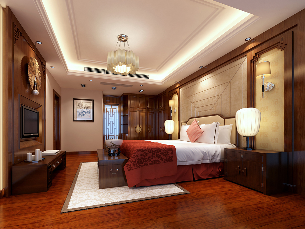 别墅中式卧室装饰效果图 别墅中式卧室装饰效果图