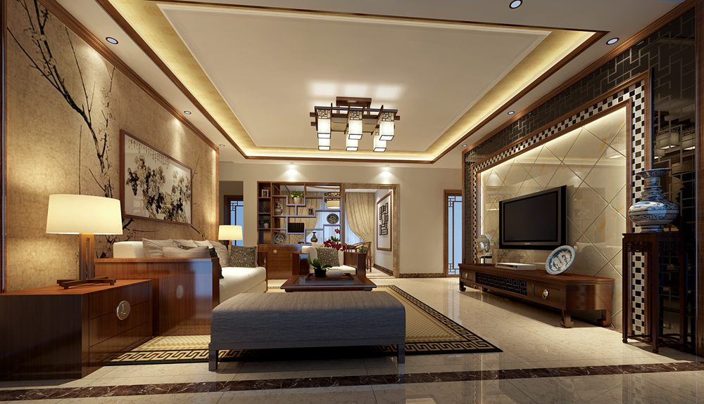 中式别墅客厅装饰效果图