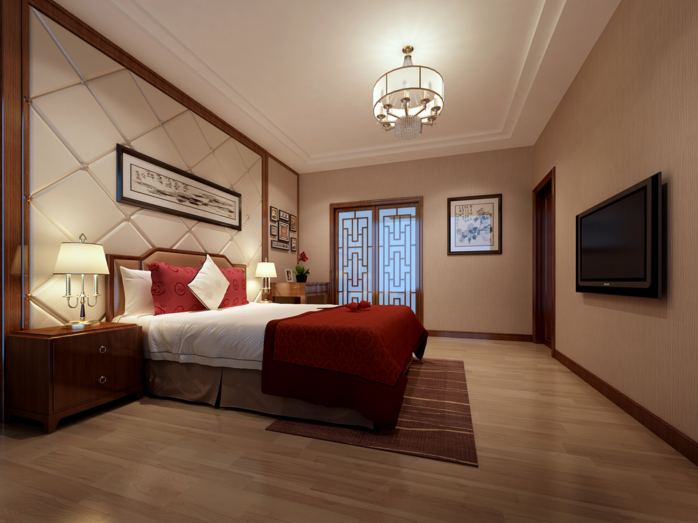 中式别墅卧室装饰效果图