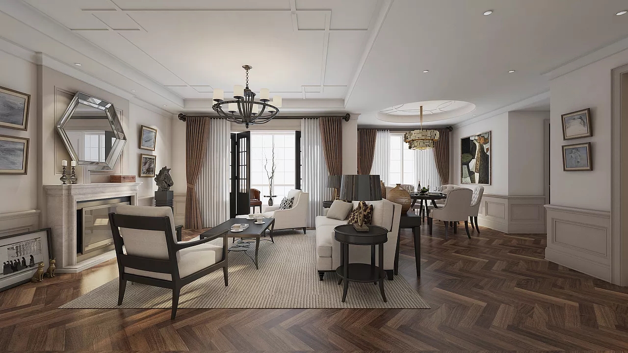 现代美式客厅装修效果图