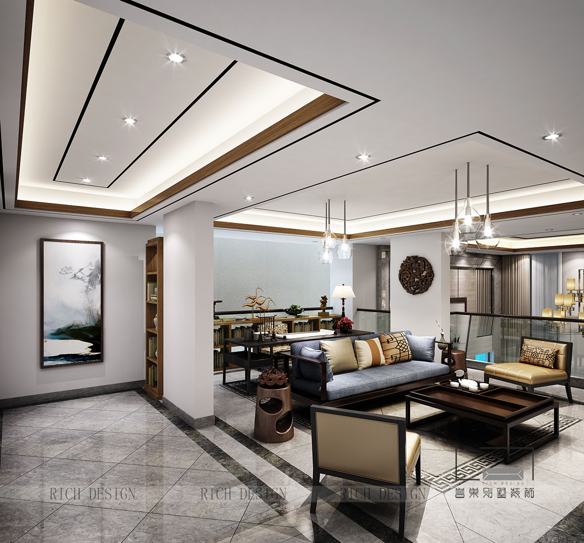 中式别墅茶室装饰设计效果图