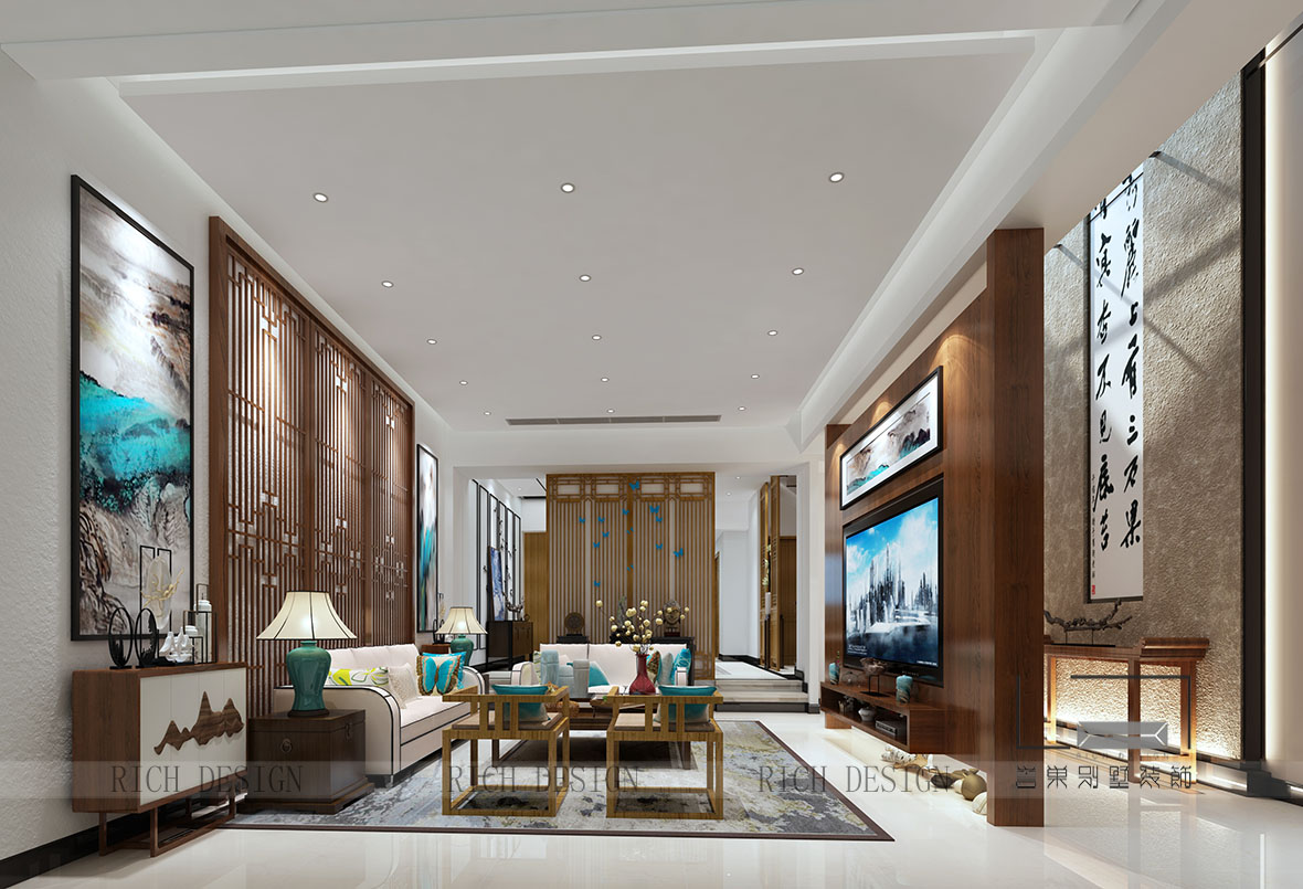 中式别墅客厅装饰设计效果图