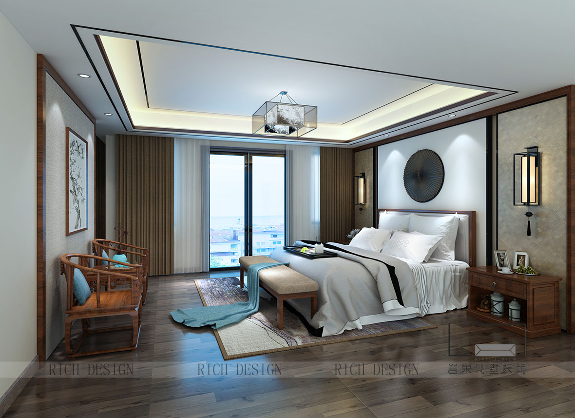 中式别墅卧室装饰设计效果图