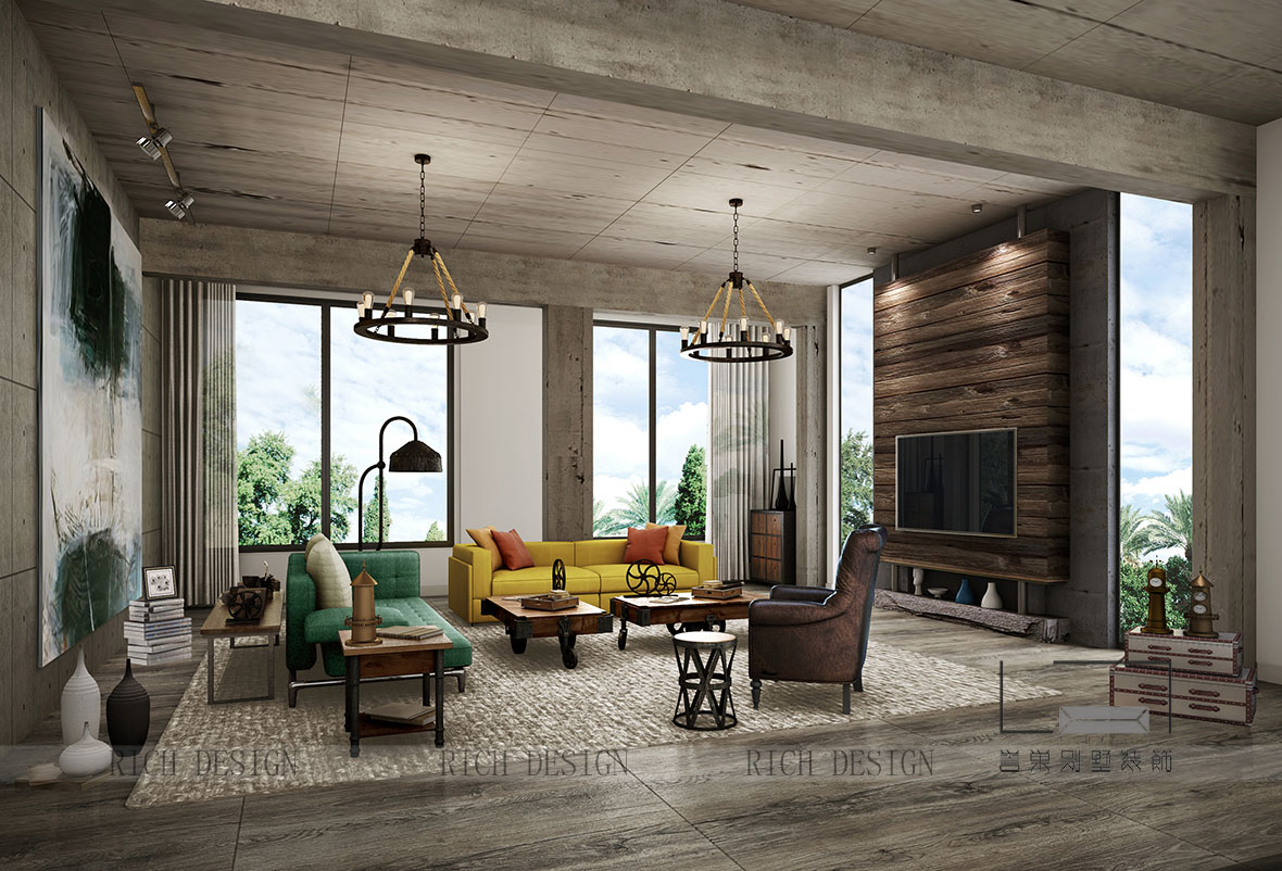 工业风别墅客厅装修效果图