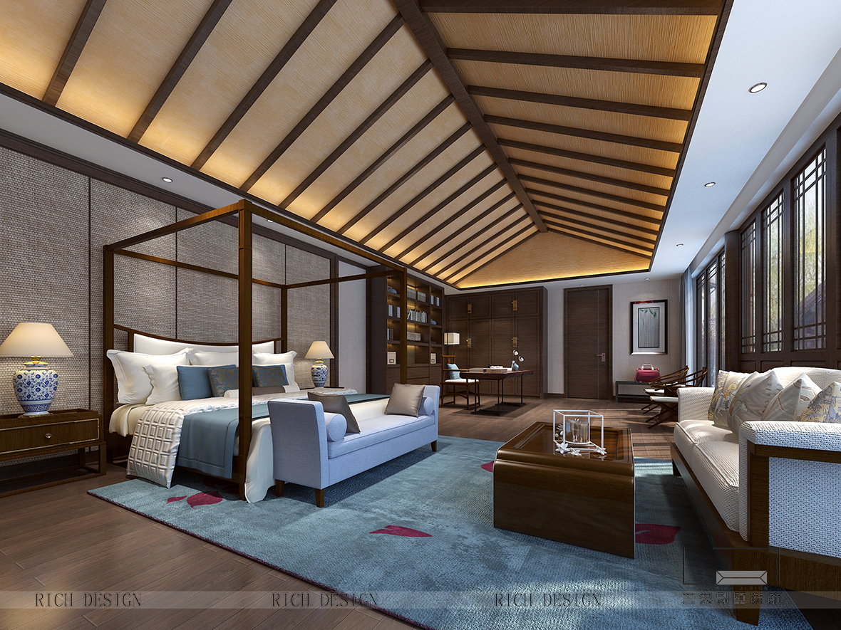 中式别墅主人房装修设计效果图