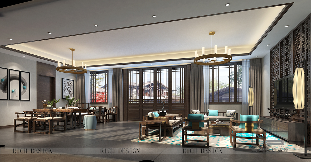 中式别墅客厅装修设计效果图