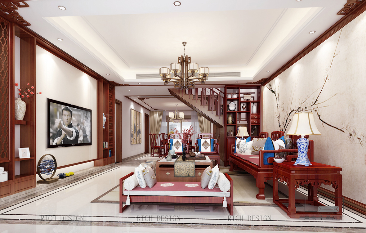 中式别墅装饰客厅效果图