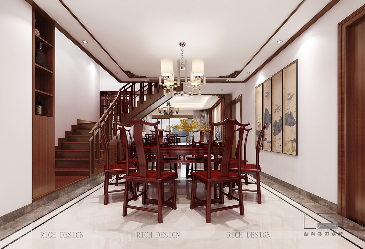 中式别墅装饰餐厅效果图