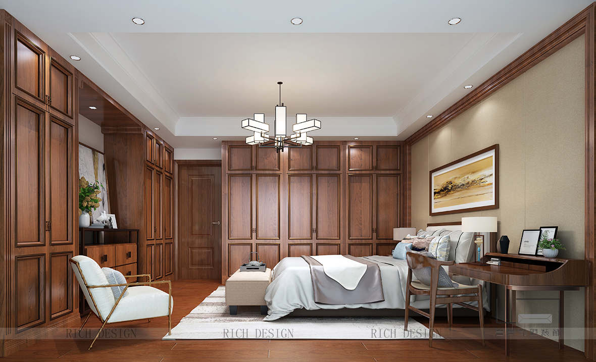 中式别墅装饰卧室效果图