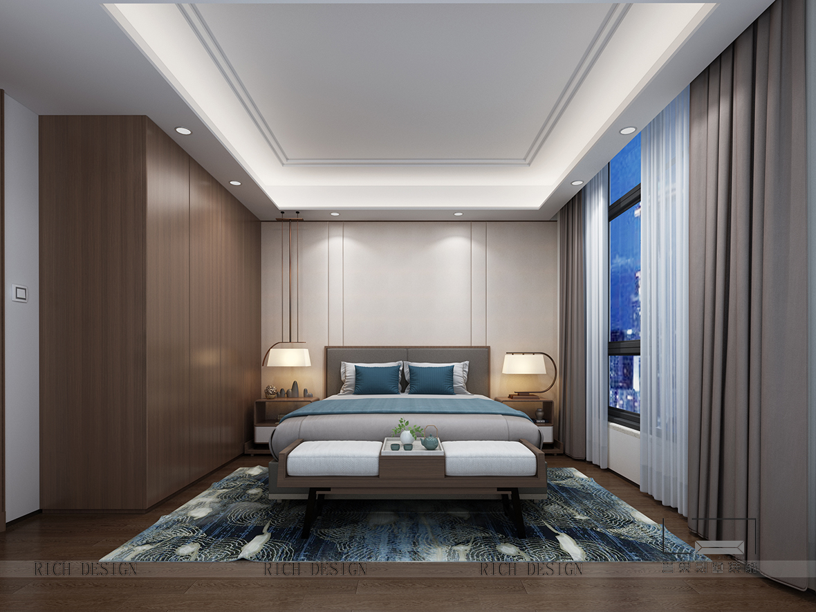 现代别墅装修卧室效果图