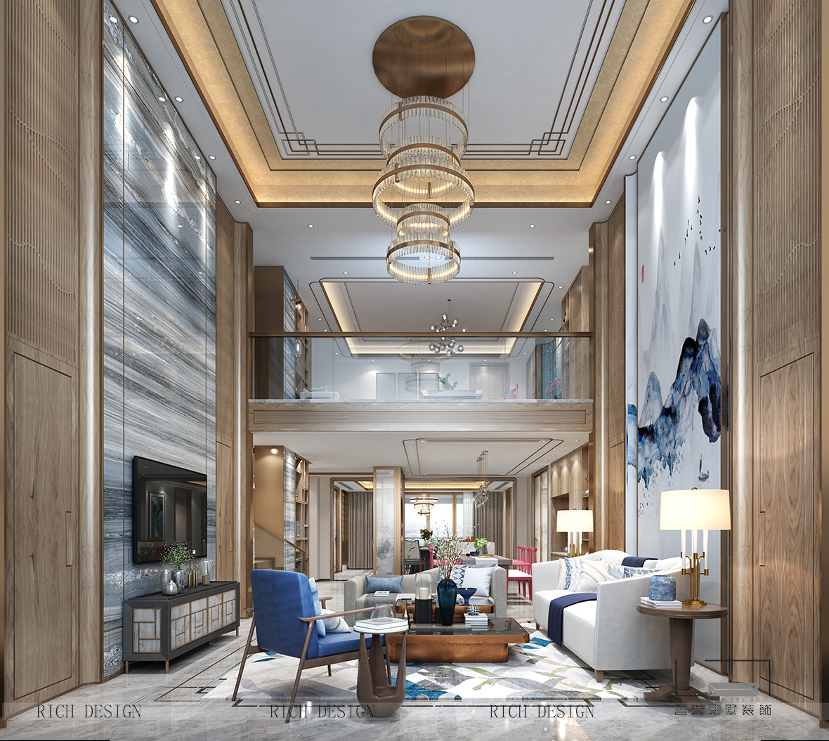 拾乐府中式别墅客厅装修效果图