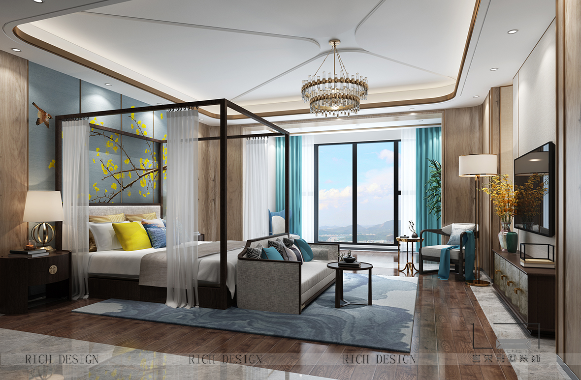 拾乐府中式别墅主卧装修效果图