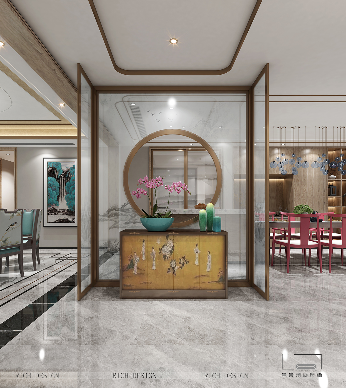 拾乐府中式别墅玄关装修效果图