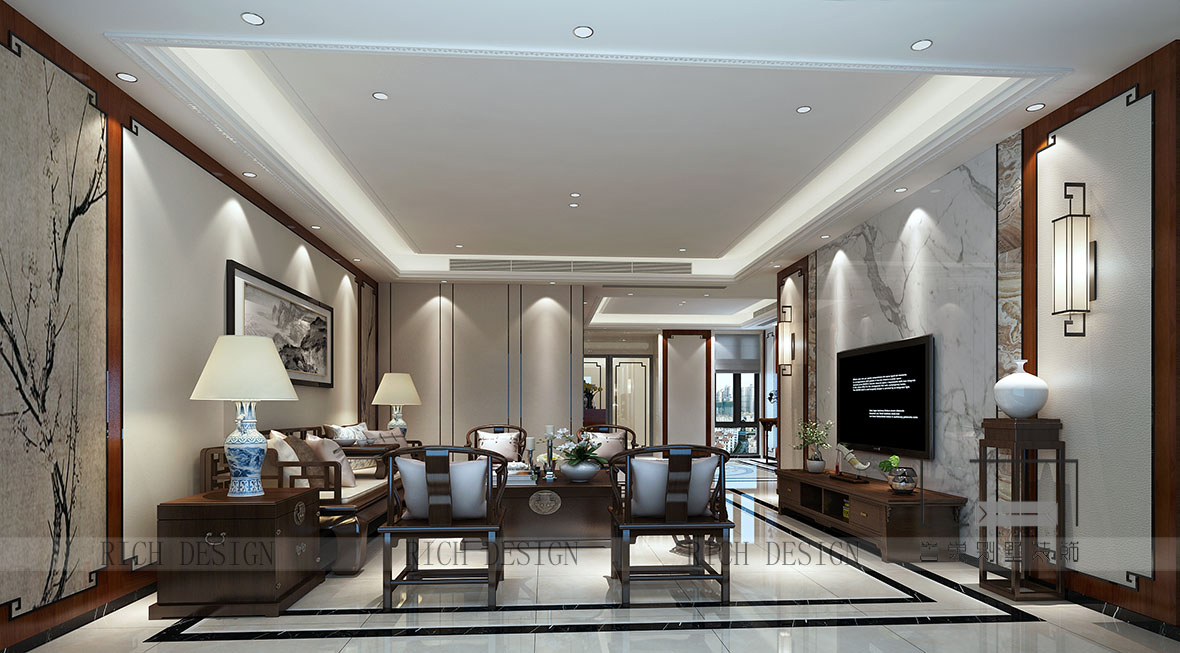 中式别墅客厅装修设计效果图 中式别墅客厅装修设计效果图