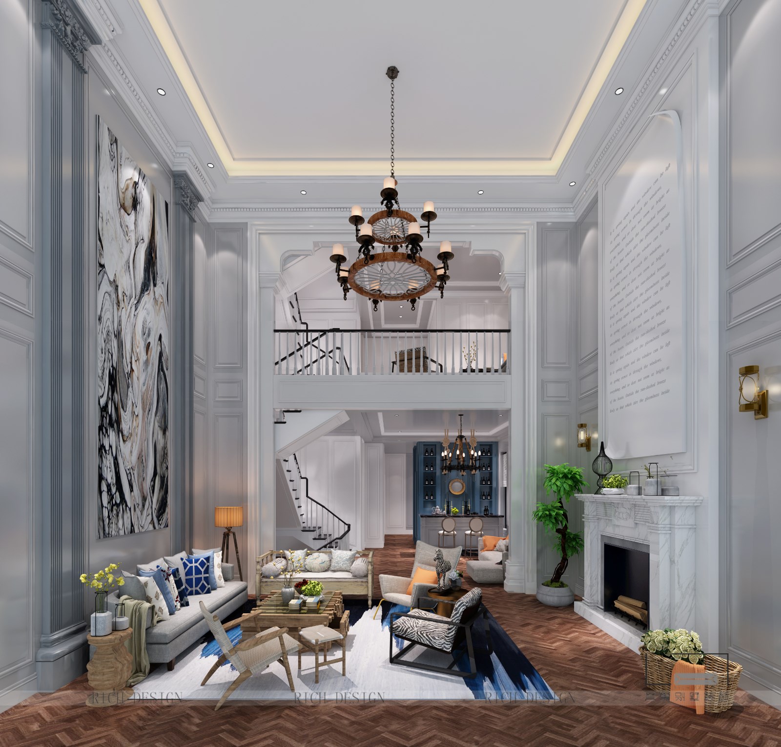 欧式别墅客厅装饰效果图