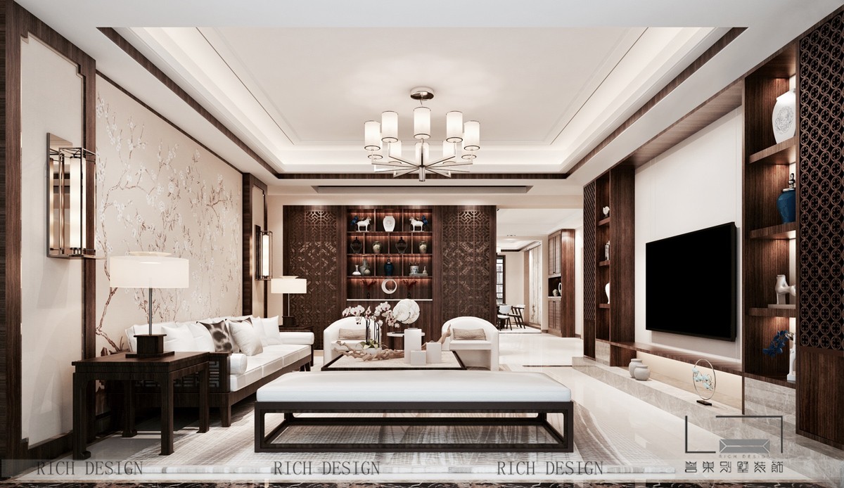 新中式别墅客厅效果图