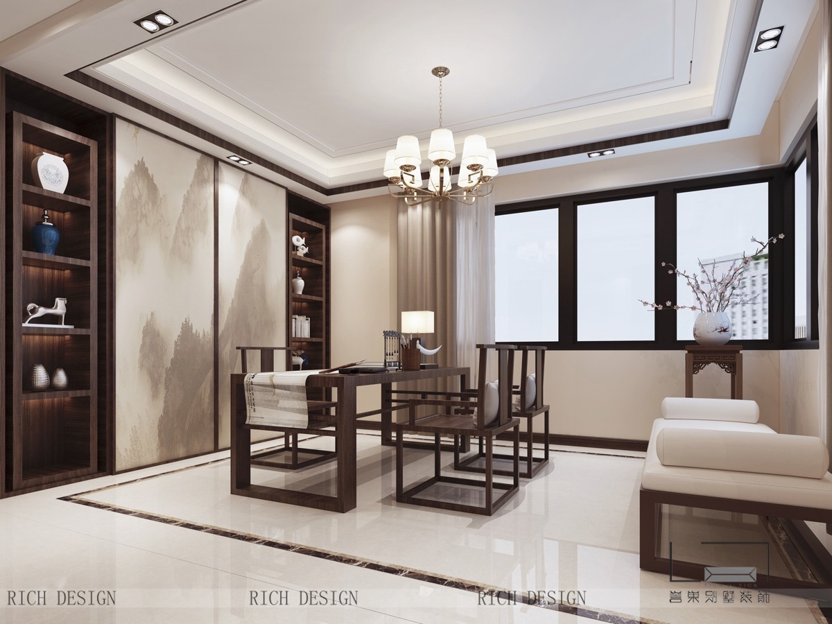 新中式别墅书房效果图 新中式别墅书房效果图