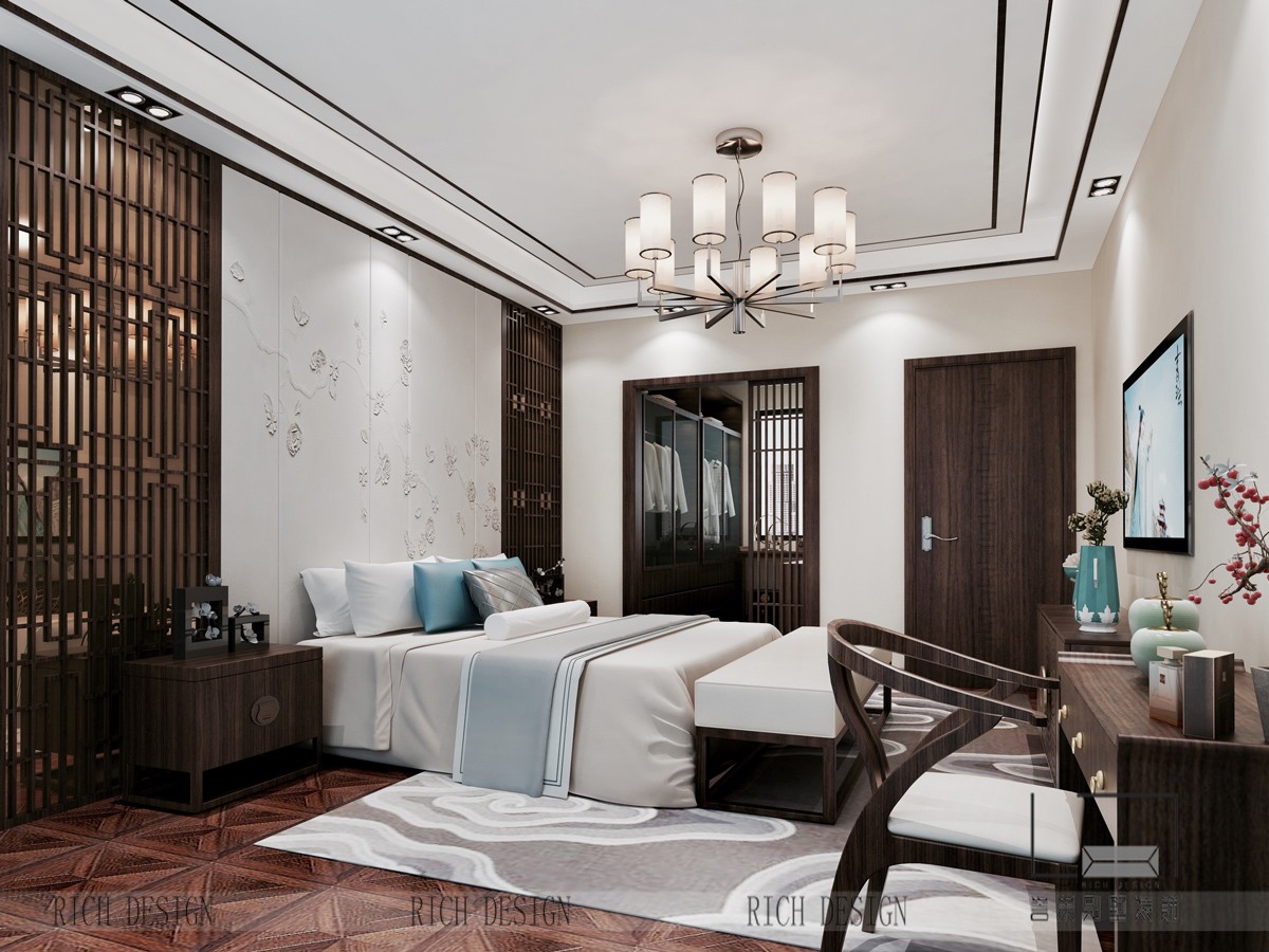 新中式别墅卧室效果图 新中式别墅卧室效果图