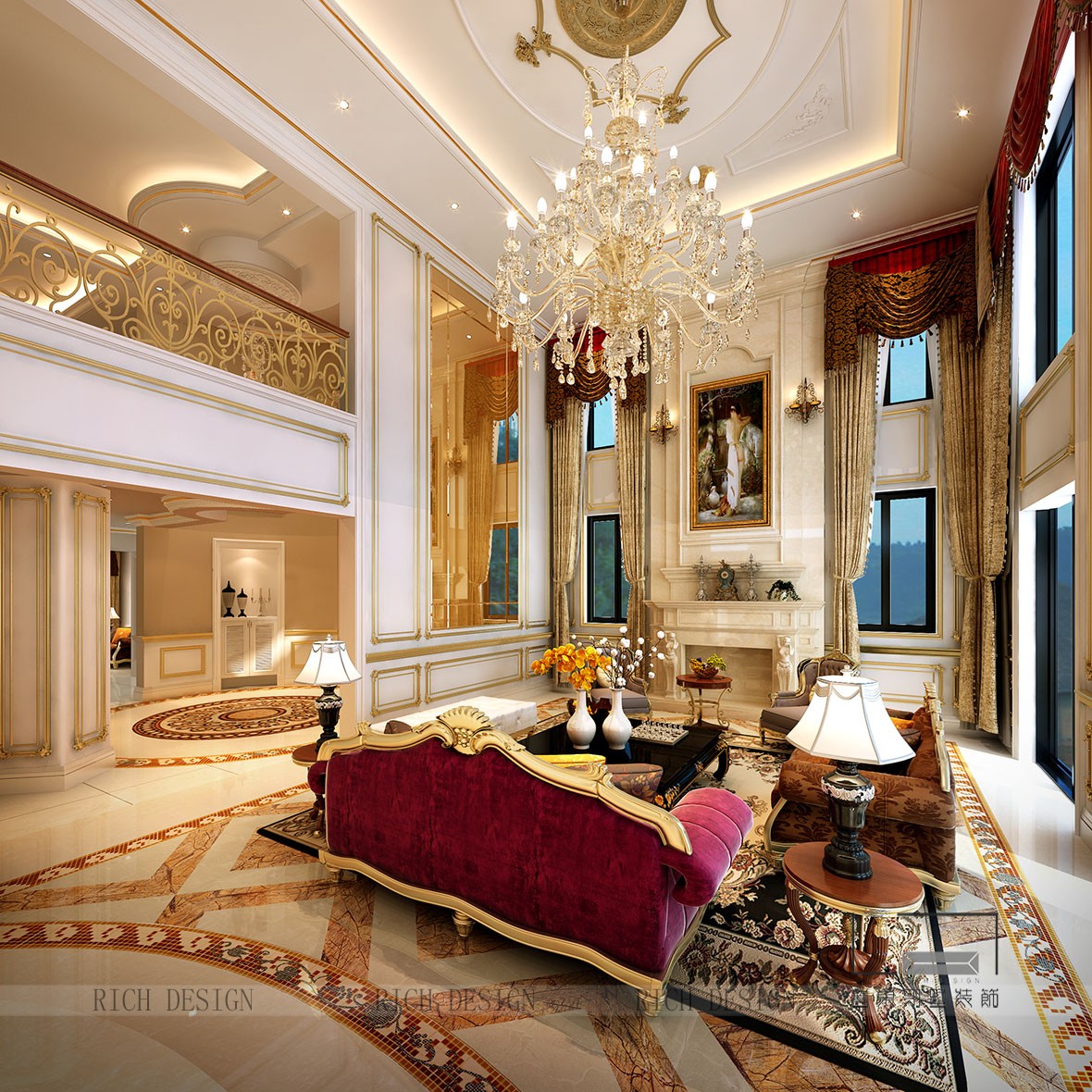 曦城别墅客厅角度一装修设计效果图 曦城别墅客厅角度一装修设计效果图