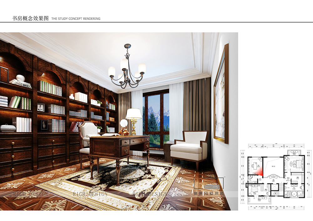 美式别墅书房装修效果图 美式别墅书房装修效果图