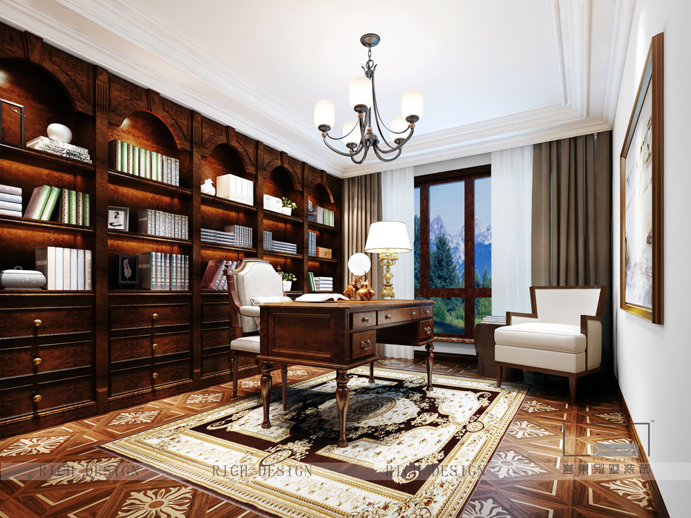 美式别墅书房装修角度效果图 7.jpg