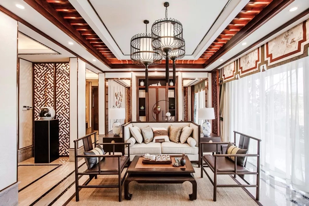 中式别墅会谈区装饰效果图 中式别墅会谈区装饰效果图