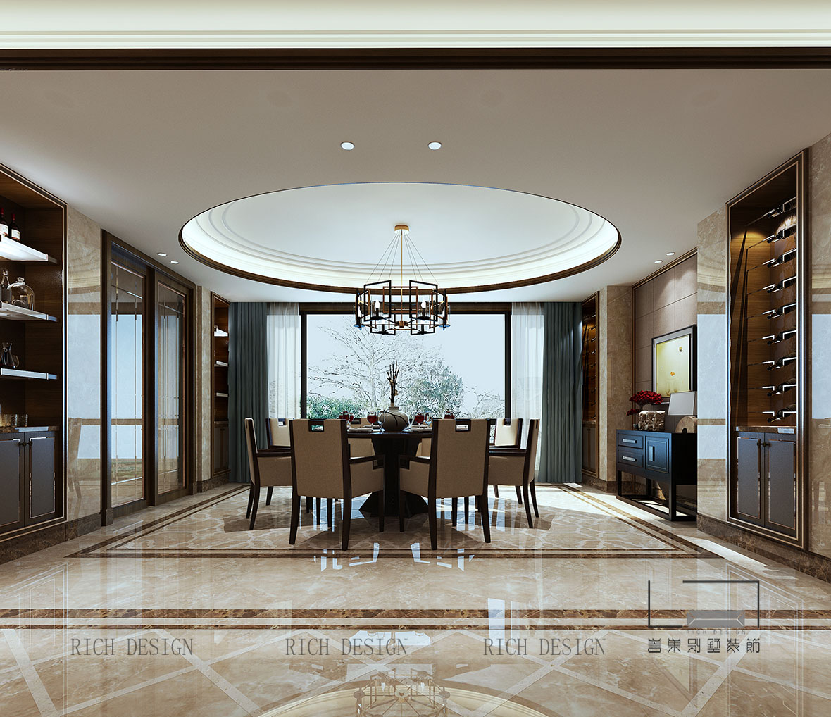 新中式别墅餐厅装饰效果图 新中式别墅餐厅装饰效果图