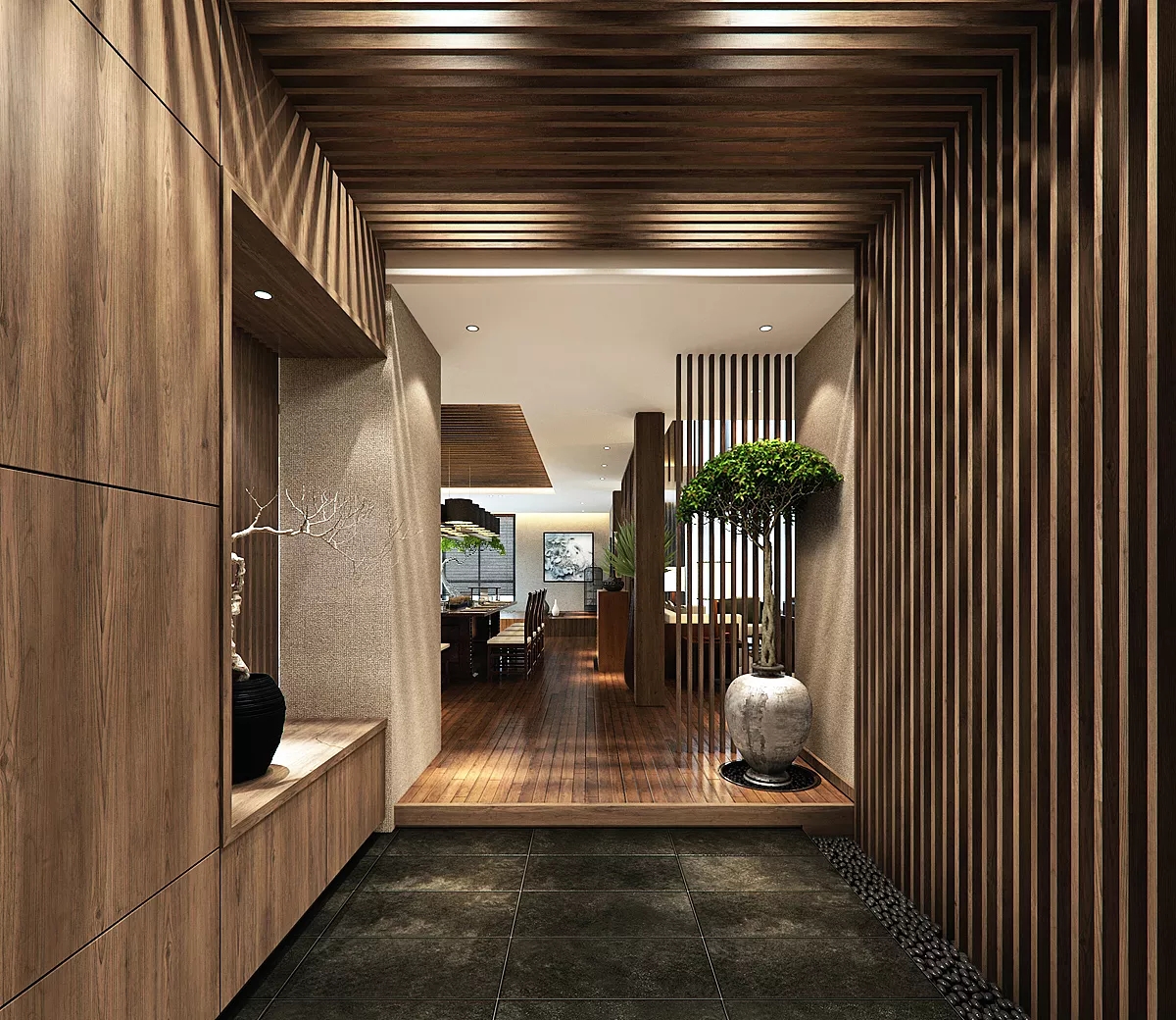 中式别墅玄关装修效果图 中式别墅玄关装修效果图