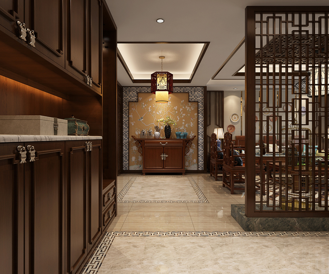 中式别墅玄关装修设计 中式别墅玄关装修设计